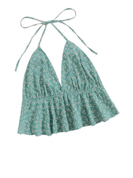 

ditsy floral tie back halter l04x#, White