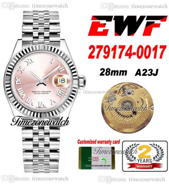 

ewf 28 279174-0017 a23j automatic womens ladies watch fluted bezel pink dial silver roman jubileesteel bracelet with same serial card super, Slivery;brown