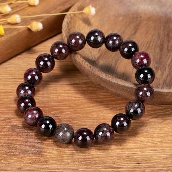 Armreif Natürlicher Granat Armband Weinrot Charm 8mm 10mm Runde Perlen Für Männer Frauen Handgefertigte Armreifen Casual Schmuck PulseraBangle