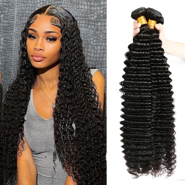 

2 3 4 bundles deal 30 32 40 inch loose deep wave brazilian hair weave bundles curly bundle water wholesale remy ishow, Black