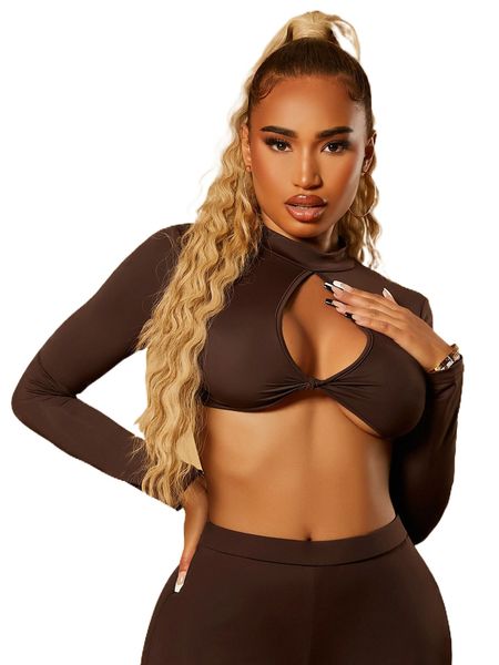 

sxy mock neck cut-out twist front crop t0bs#, White