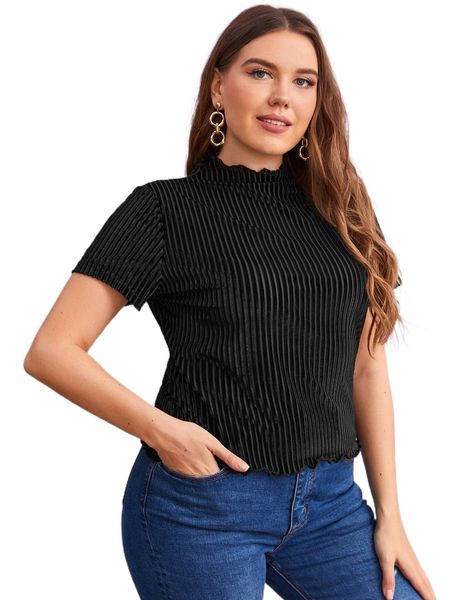 

plus lettuce edge rib-knit velvet x5xi#, Black