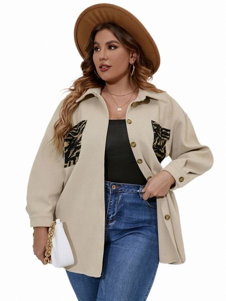 

plus leopard patched pocket drop shoulder coat h0cv#, Black