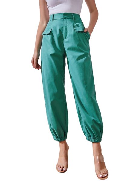 

sbetro elastic waist pocket side carrot cropped pants e4pt#, Black;white