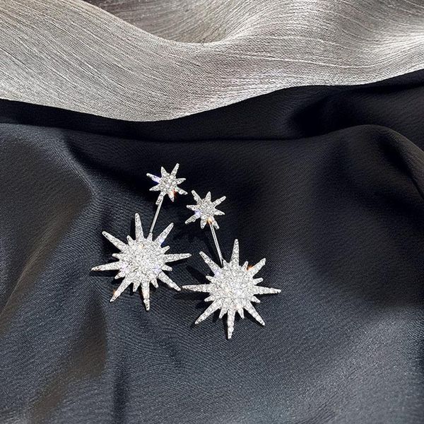 Orecchini con strass a forma di stella coreana di moda Orecchini a doppio lato in cristallo pieno color argento per gioielli da donna Regali Stud