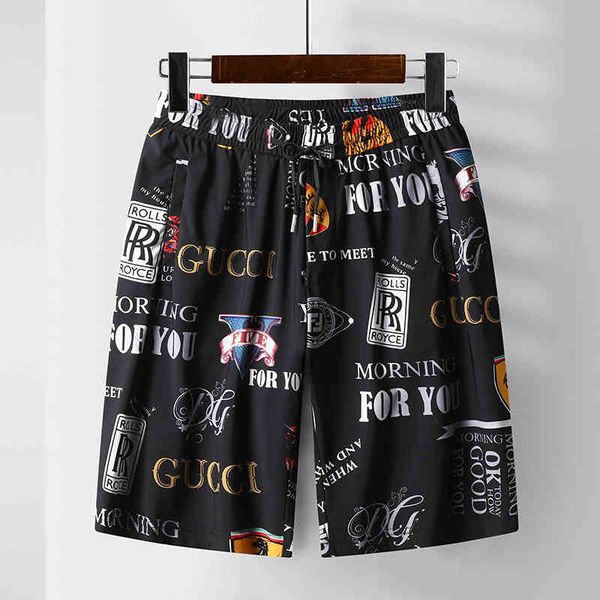 

men's shorts fashion brand casual i milk silk positioning printing cool elastic breathable waist, White;black