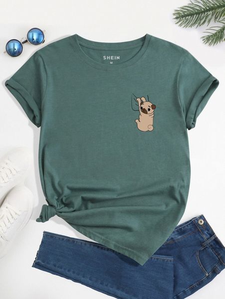 

cartoon dog print round neck tee r7di#, White