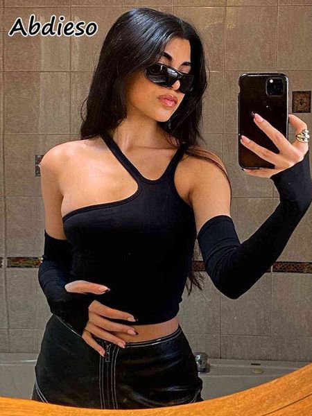 

women's abdieso cut out halter crop women y2k clothes summer fa t220823, White