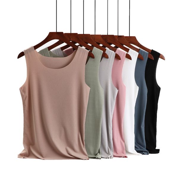 

women's ice silk sleeveless tank crop camis yoga sleeping soft plus size  l xl xxl, Black;white