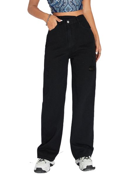 

ripped washed straight leg jeans k2pv#, Blue
