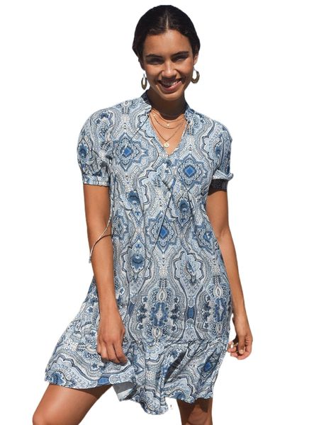 

allover print ruffle hem smock dress r579#, Black;gray