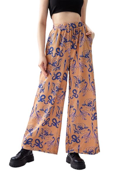 

x nora ink scorpion & floral print sweatpants f6lq#, Black;white