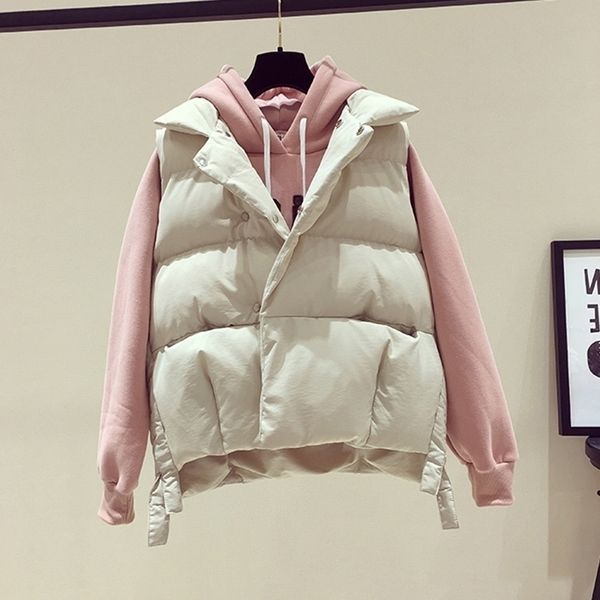 

cotton winter vest women thick warm coat womens vest turndown collar solid coat padded jacket female 201031, Black;white