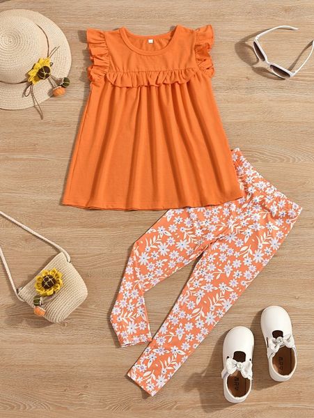 

toddler girls ruffle trim & floral print leggings she, White