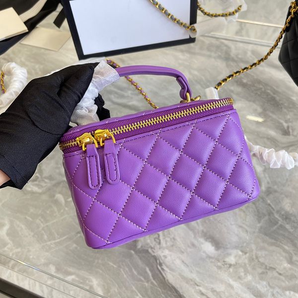

2022ss f/w womens classic mini quilted lambskin box trunk vanity bags handle totes gold metal hardware matelase chain crossbody card holder