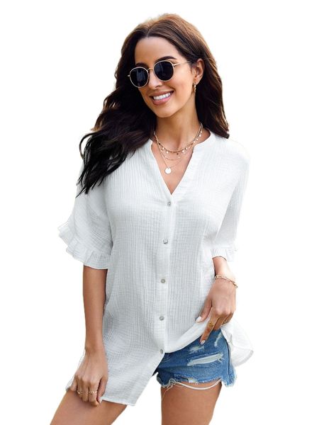 

ruffle cuff dolman sleeve blouse a2e8#, White