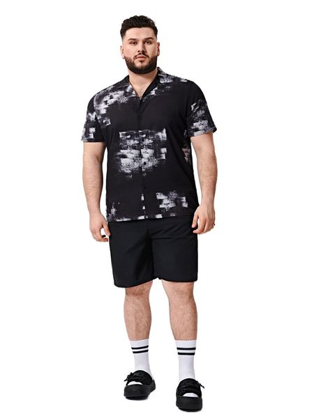 

extended sizes men tie dye button front shirt & shorts 22wr#, Gray