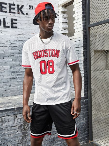 

men varsity print mesh and shorts set w8wg#, Gray