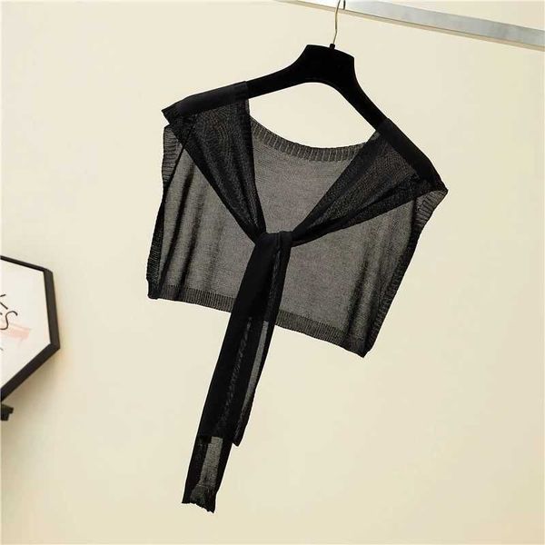 

shawl 2022 over decoration summer collar shoulders small ice silk knitting versatile knotted scarf womens short thin 01, Blue;gray