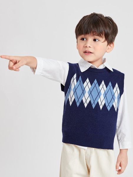 

toddler boys argyleÂ pattern sweater vest without shirt she01, Blue