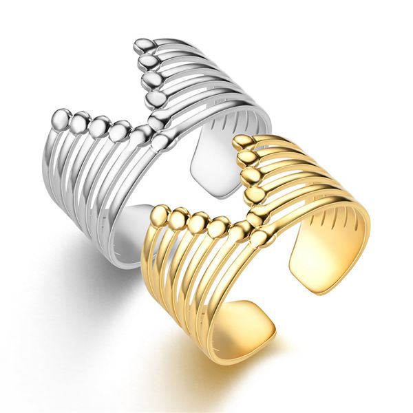 

cross-border new open v-shaped titanium steel ring men's european and american fashion hip hop style creative stainless ornament, Silver