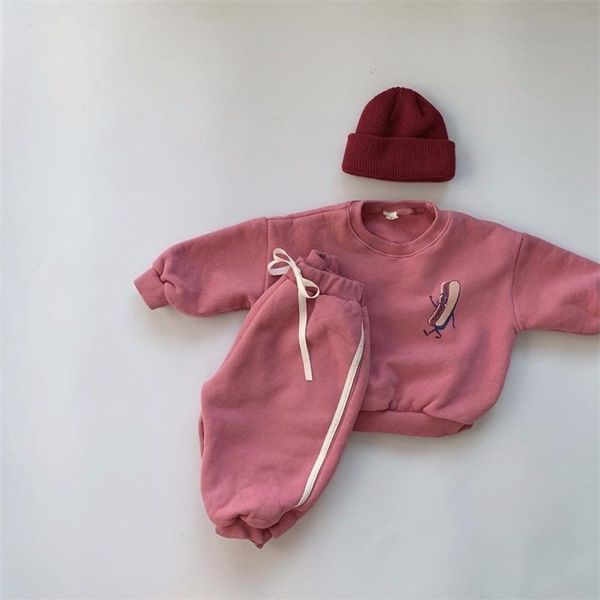 

milancel baby girls clothes fur lining winter boys clothes dog print baby sports suit casual hoodies and pants lj201223, White