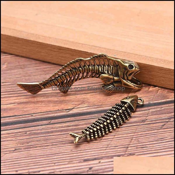 

key rings jewelry vintage brass fish bone car chain pendant diy keychain accessories keyring hanging trinkets gifts fashion men women drop d, Slivery;golden