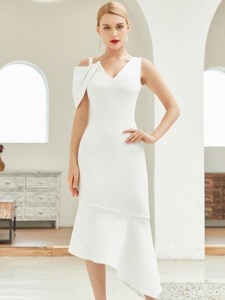 

adyce asymmetrical neck ruffle hem bodycon dress g85l#, Black;gray