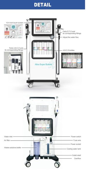 

alice super bubble water oxygen jetpeel injector 8 in 1 hydro jet peel facial deep cleaning skin activating beauty skincare machine, Black;white