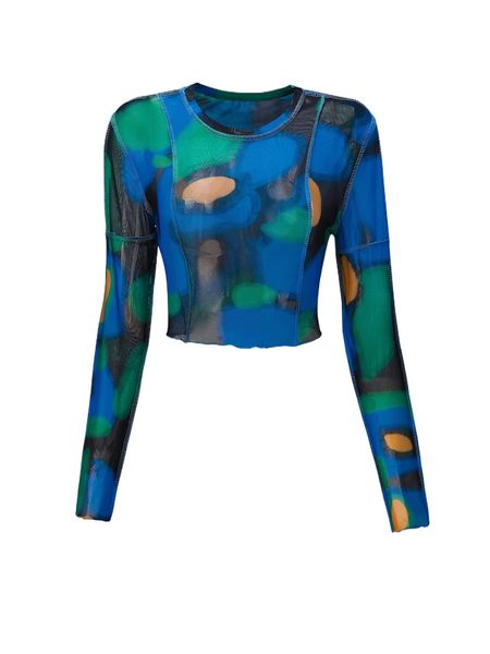 

colorblock stitching lettuce trim mesh c3g6#, White