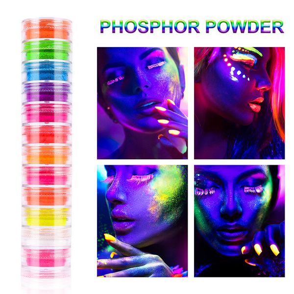

12 colors neon phosphor pigment powder fluorescent nail glitter set shinny ombre chrome dust diy gel polish manicure art decoration 137, Silver;gold