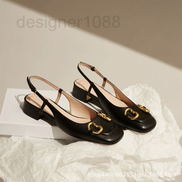 

dress shoes designer g family shallow mouth square head single shoes 2022 spring and summer new metal horse buckle candy color 2.5 heel eleg, Black