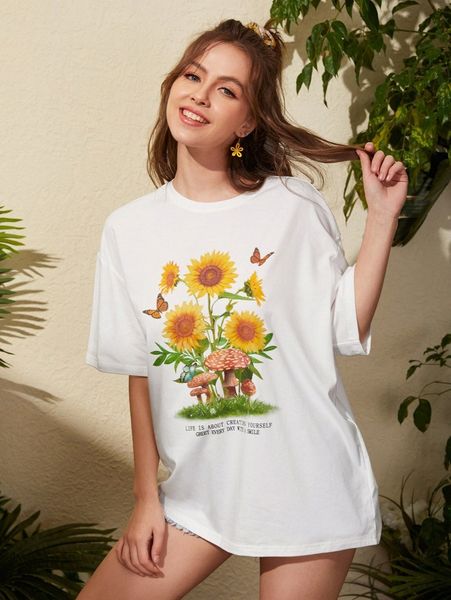 

sunflower and mushroom print l0nd#, White