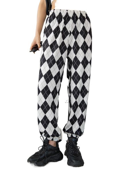 

dazy argyle print tapered pants p4zf#, Black;white