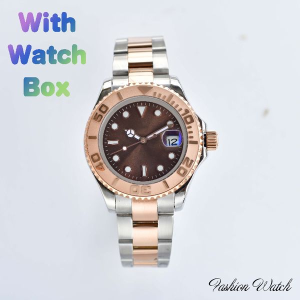 

men's watches champagne fashion sports watch waterproof wristwatches stainless steel automatic mechanical with watch box, Slivery;brown