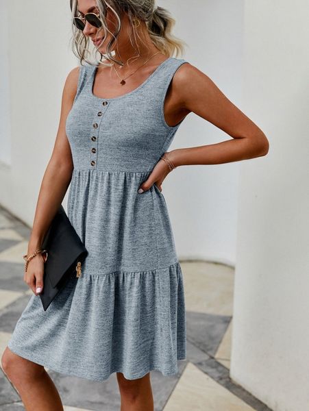

scoop neck ruffle hem dress 40d5#, Black;gray