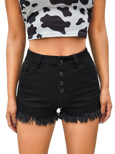 

button fly raw hem denim shorts v18v#, White;black