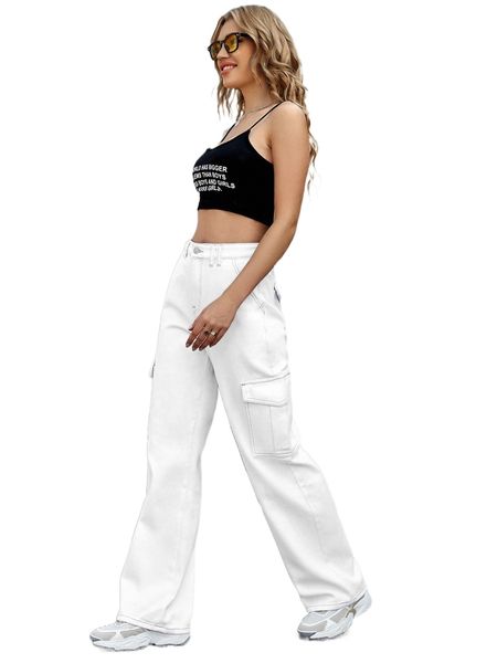 

solid flap pocket cargo jeans s96w#, Blue