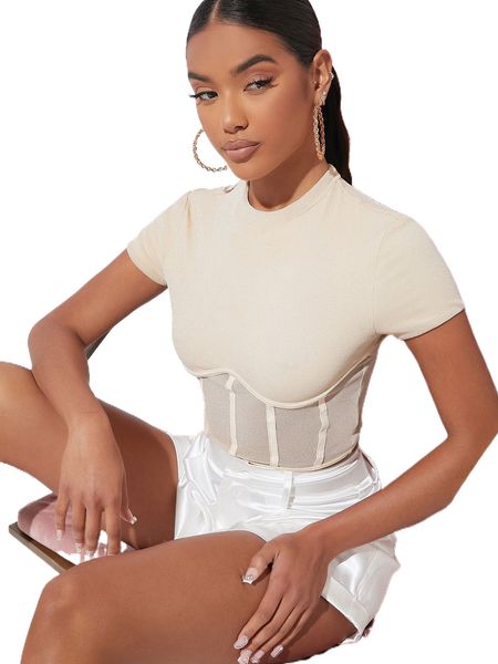 

bae sheer mesh insert rib-knit tee n5on#, White
