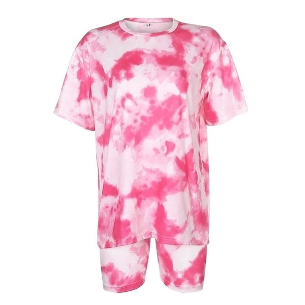 

ensemble femme tie dye print basic tshirt shorts two piece set women casual outfit lounge wear jogging femme biker ropa de mujer y200822, Gray