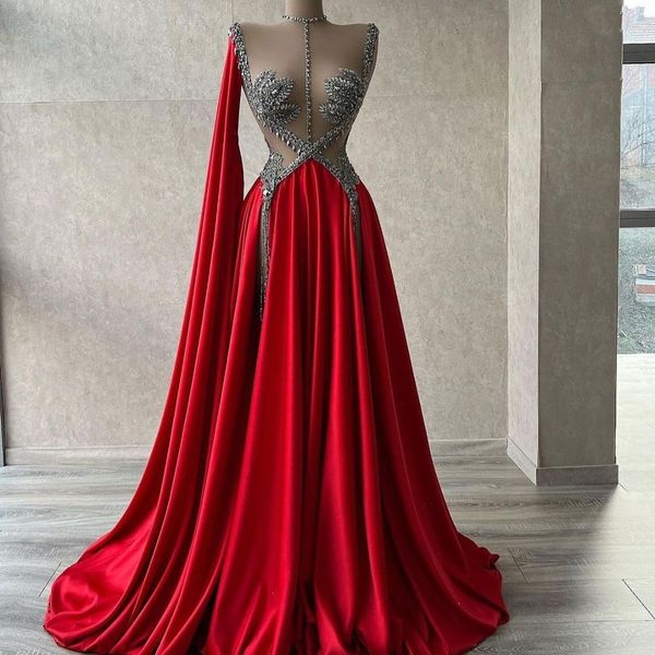 

2022 crystal evening dress with cape customize beading pleat long women's prom dresses runway fashion party wear, Black;red
