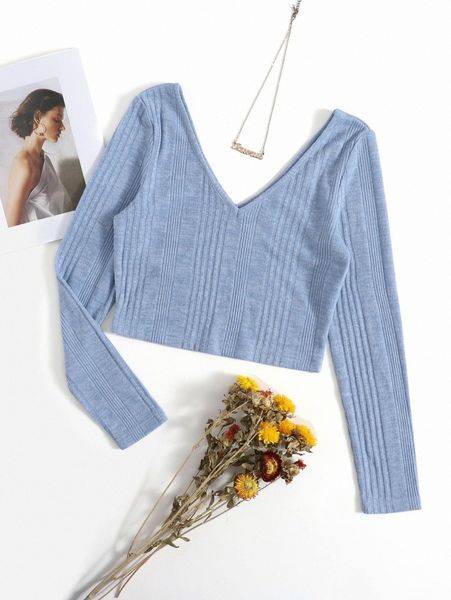 

ribbed long sleeve cropped tee 91dz#, White