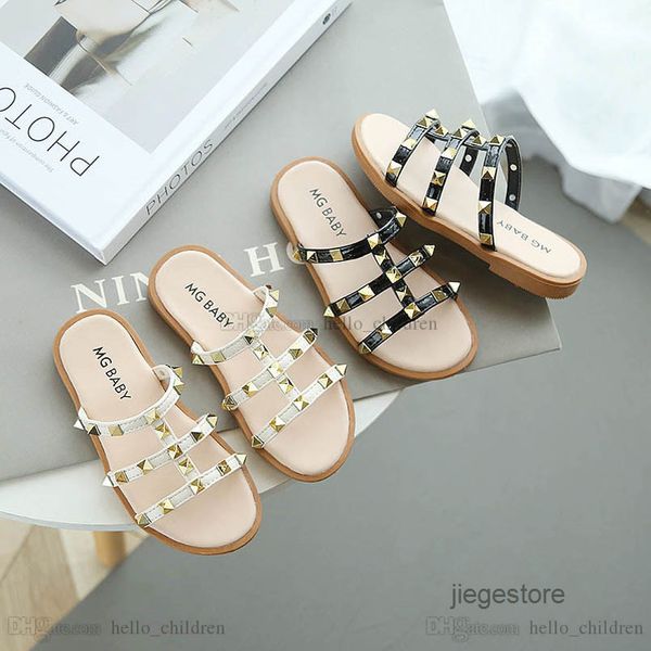

baby slipper kids shoes childrens slippers girls footwear summer rivet sandals casual fashion princess b6374, Black;grey