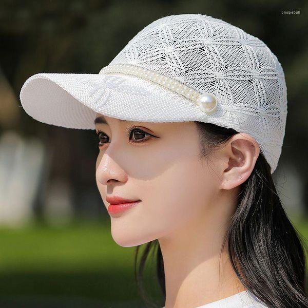 Cappelli a tesa larga Marca Summer Fashion Pearl Berretto da baseball per donna Cappello in rete traspirante regolabile Ragazze Snapback Hip Hop Protezione UV Sun Pro.