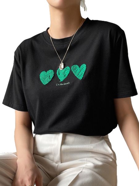 

dazy letter & heart embroidery t-shirt 95ui#, White