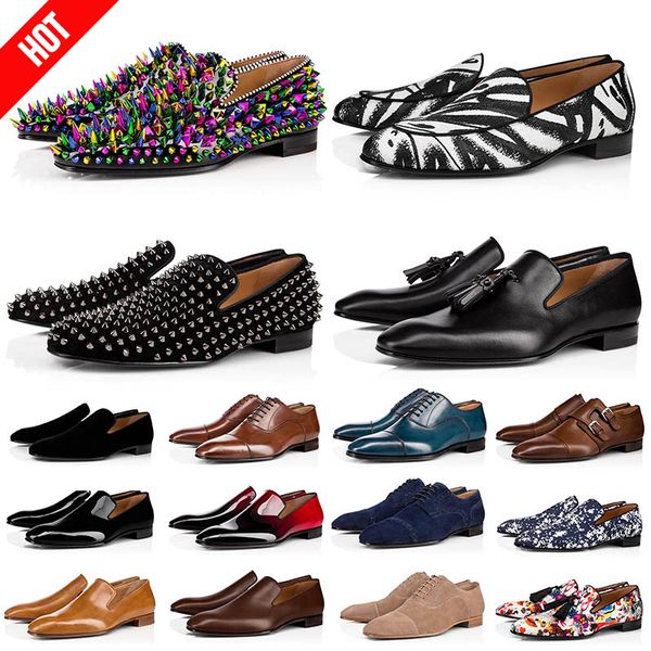 

2022 men dress shoes loafers mens luxury designer casual sneakers fashion leather patent spikes weddings career buckle dresses loafer shoe f, Black