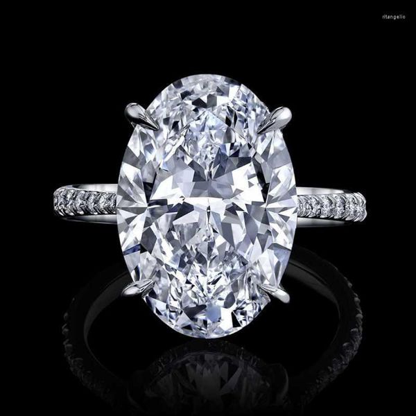 Cluster Rings Classic 4ct Oval Diamond Wedding Jewelry Sparking 100% 925 Серебряное серебро для женщин модная мода Hollow Out Love Girlcluster