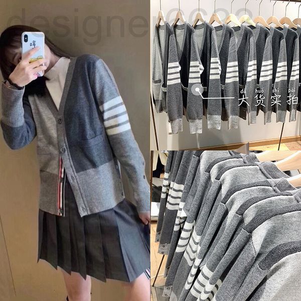 

women's knits & tees designer tb autumn and winter fashion couple british v-neck sweater cardigan with chic color blocking medium long, White