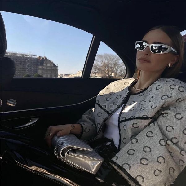 

2022 women's denim vintage loose designer windbreaker jacket coat with letter print sequins milan runway designer dress long sleeve cl, Black;brown