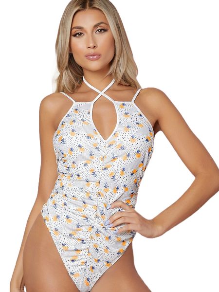 

floral speckled print ruched cami bodysuit c8bi#, White